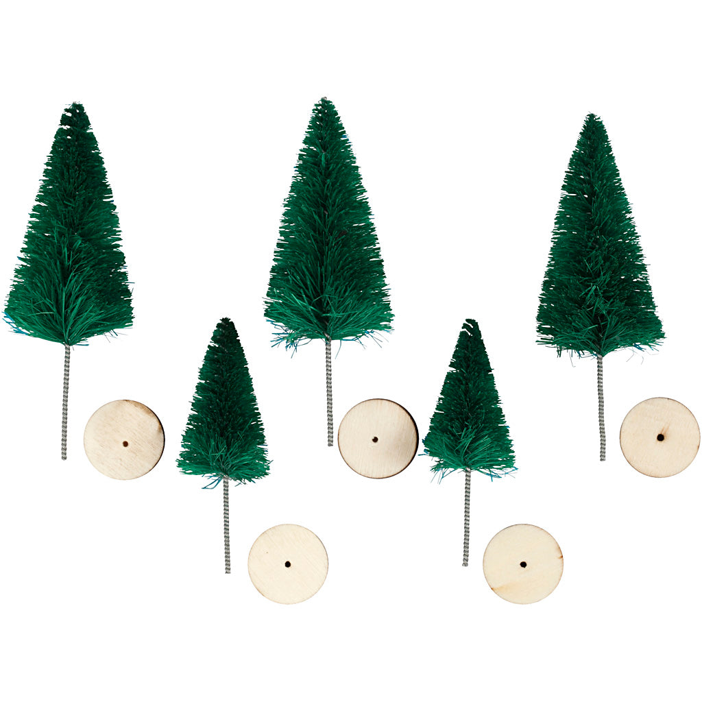 Creativ company Christmas trees, h: 40+60 mm, green, 5 pieces 1 box