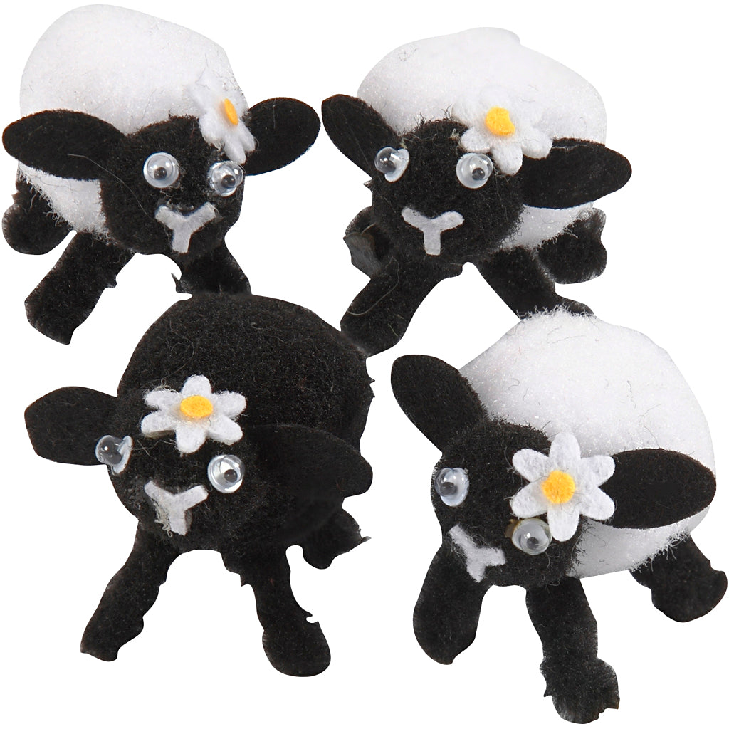 Creativ company lambs, h: 35 mm, black, white, 4 pieces 1 box