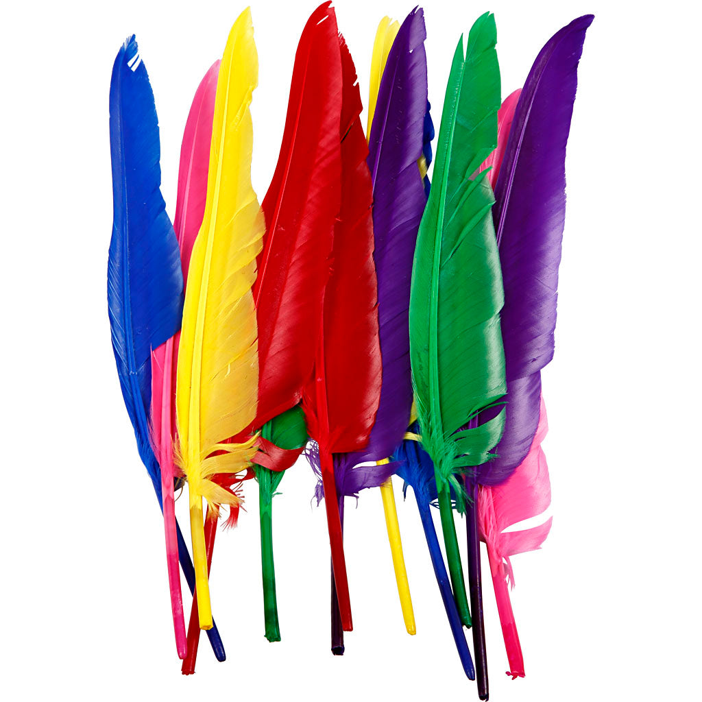 Creativ company feathers, l: 27 cm, various colours, 12 pieces 1 box