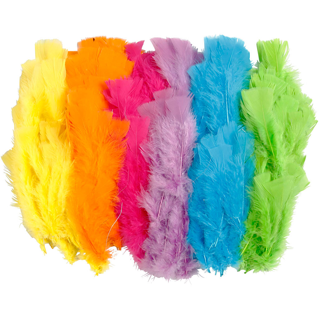 Creativ company feathers, l: 11-17 cm, various colours, 144 balls per box