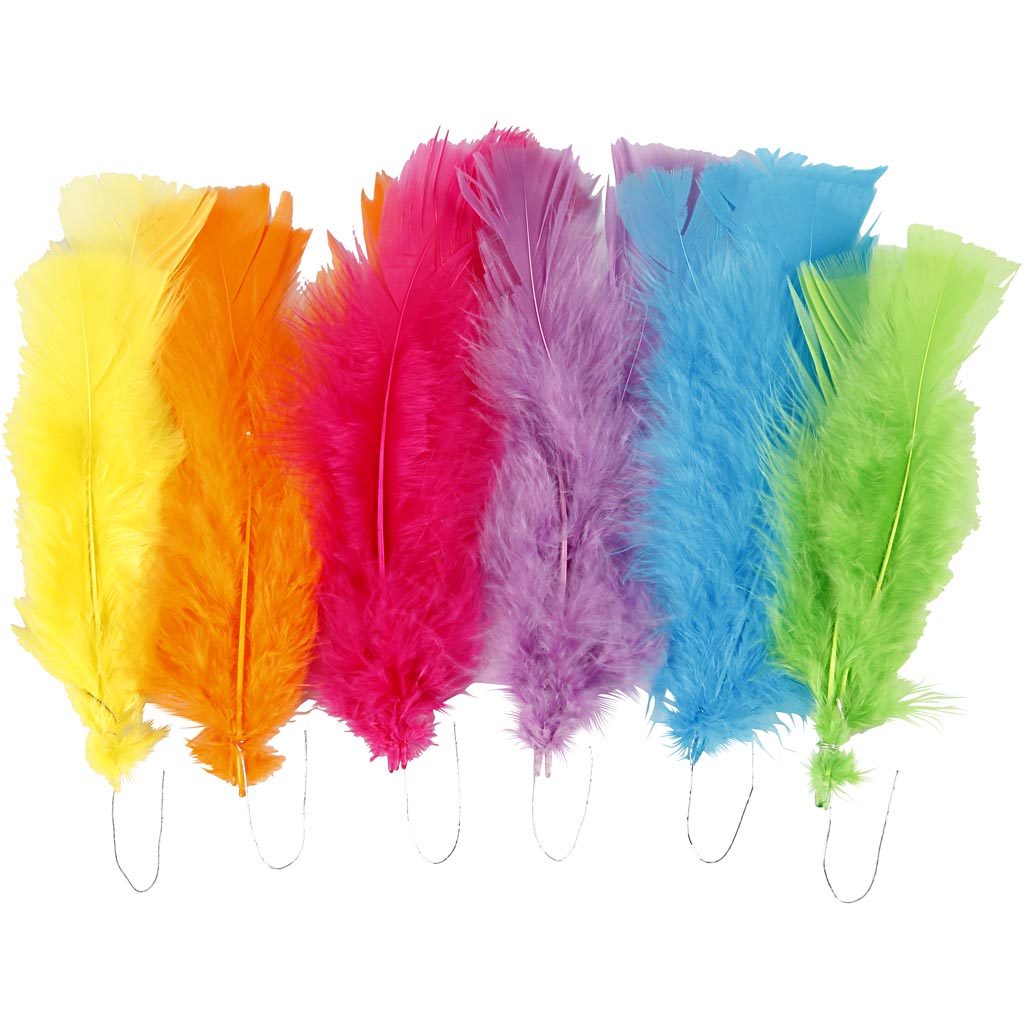 Creativ company feathers, l: 11-17 cm, various colours, 18 balls 1 box