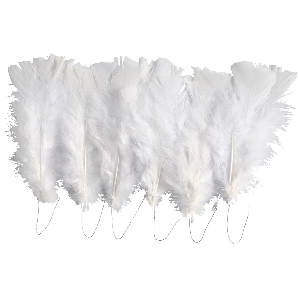 Creativ company feathers, l: 11-17 cm, white, 18 balls 1 box