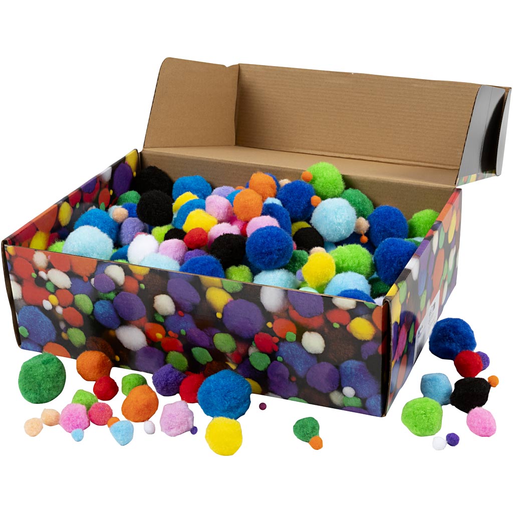 Creativ company pompoms, d 5-40 mm, approx. 720 pieces, various colors, 200 gr 1 box