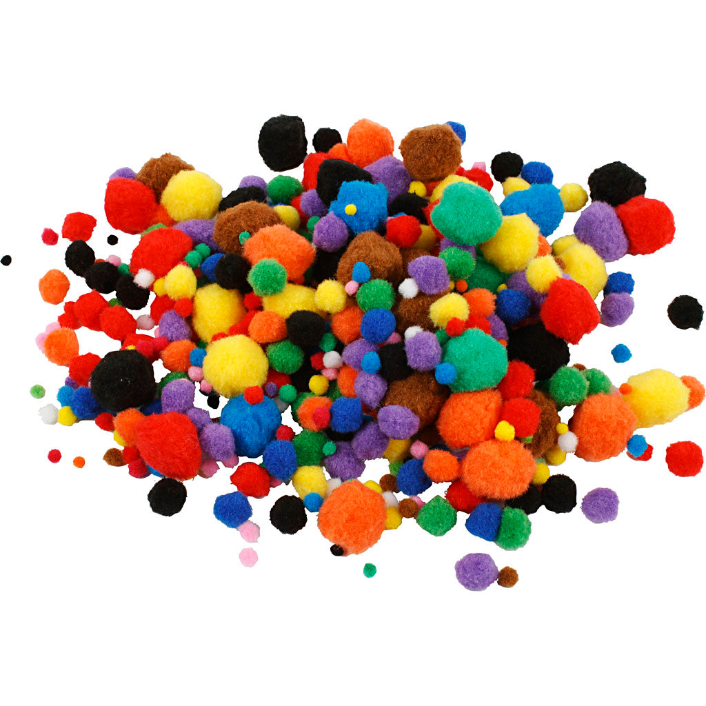 Creativ company pompoms, d 5-40 mm, approx. 150 pieces, various colors, 42 g 1 box