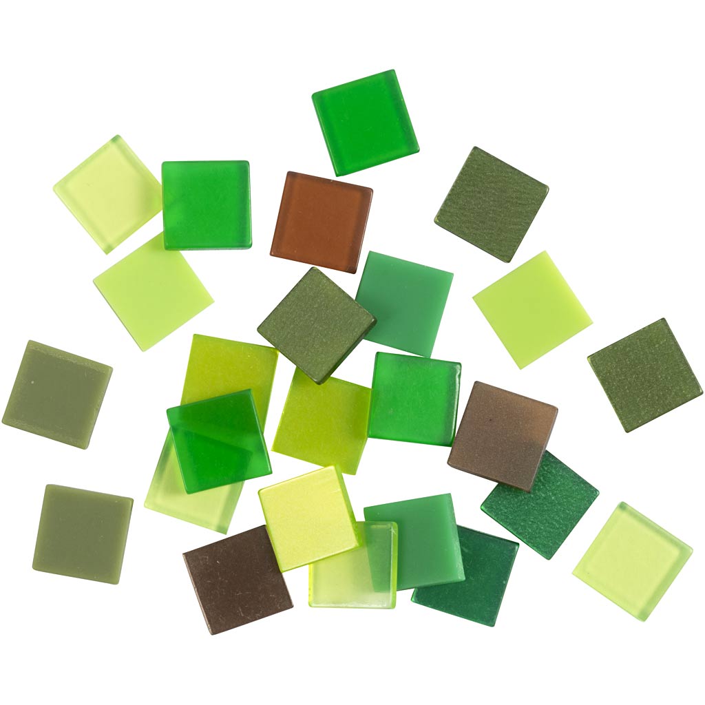 Creativ company mini mosaic, size 10x10 mm, thickness 2 mm, green glitter, 25 g 1 box