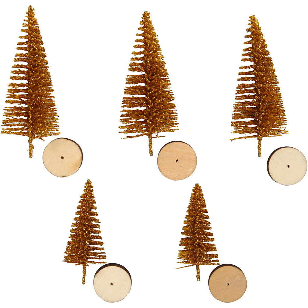 Creativ company Christmas trees, h: 40+60 mm, gold, 5 pieces 1 box