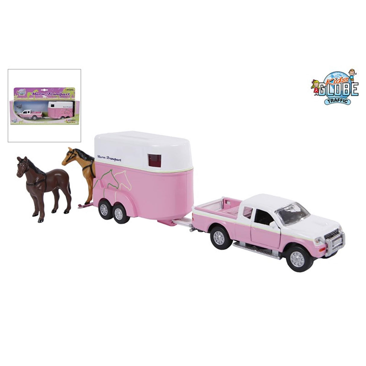 Kids Globe sterben Auto mit Pferdeanhänger Pink, 1:32