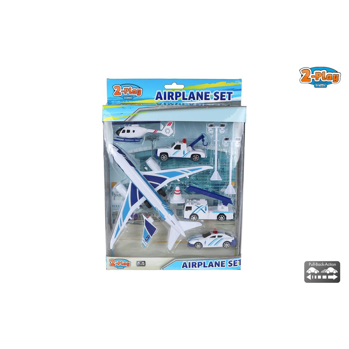 2-play airplane pull back with 4 vehicles and accessories