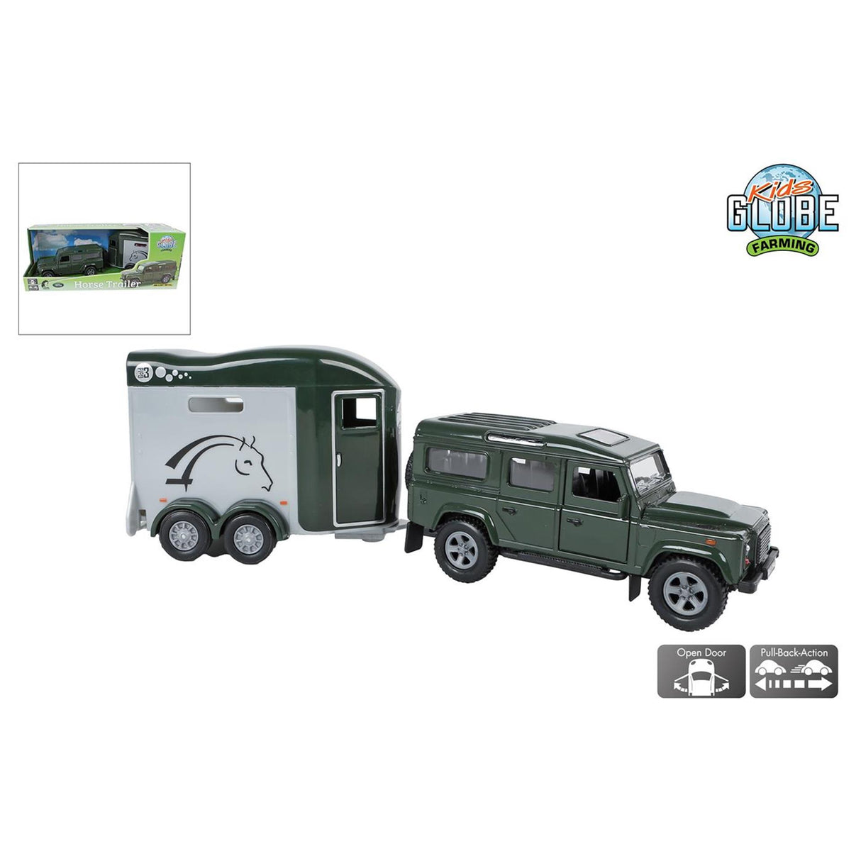 Kids globe land rover with cheval liberte horse trailer - 28cm