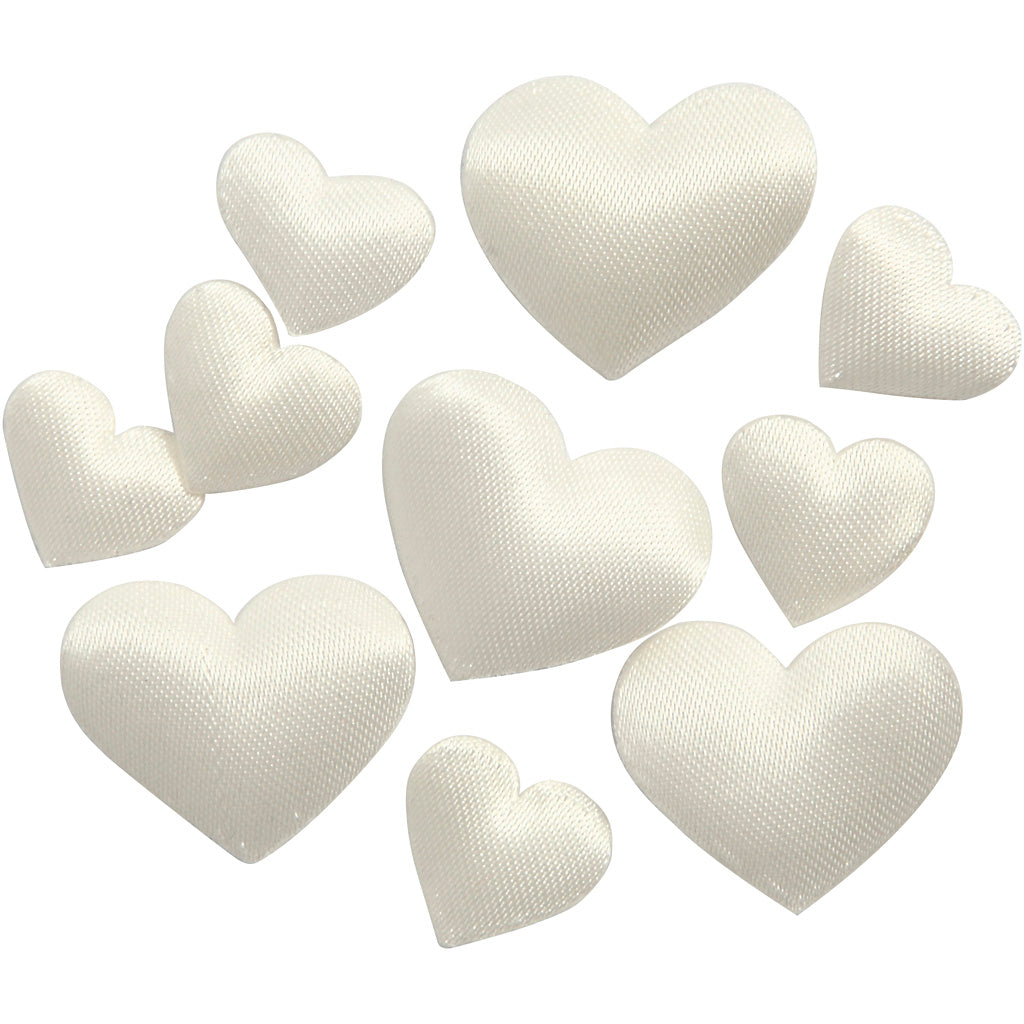 Creativ company satin hearts, size 10+20 mm, thickness 1-2 mm, off-white, 70 pieces in a box