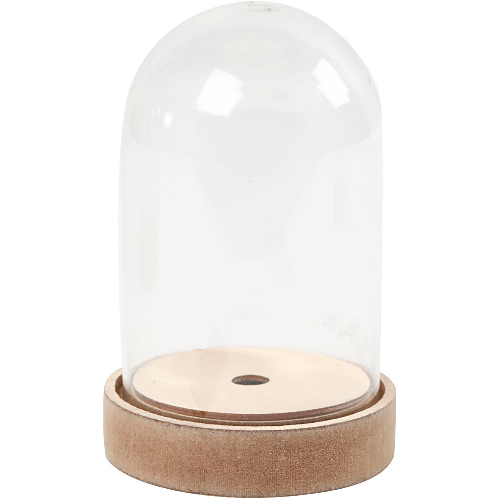 Creative company bell jar on wooden base, height 12.5 cm, depth 8 cm, 1 box