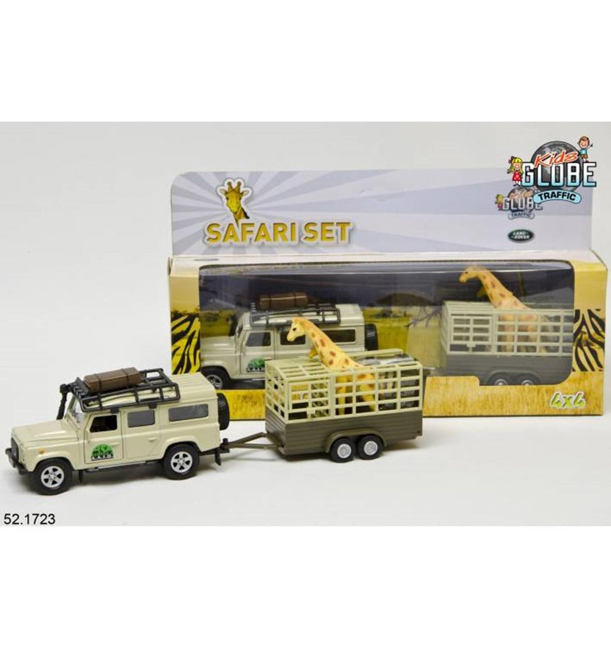 Kids Globe Die Cast Land Rover mit Giraffe-Trailer, 29 cm