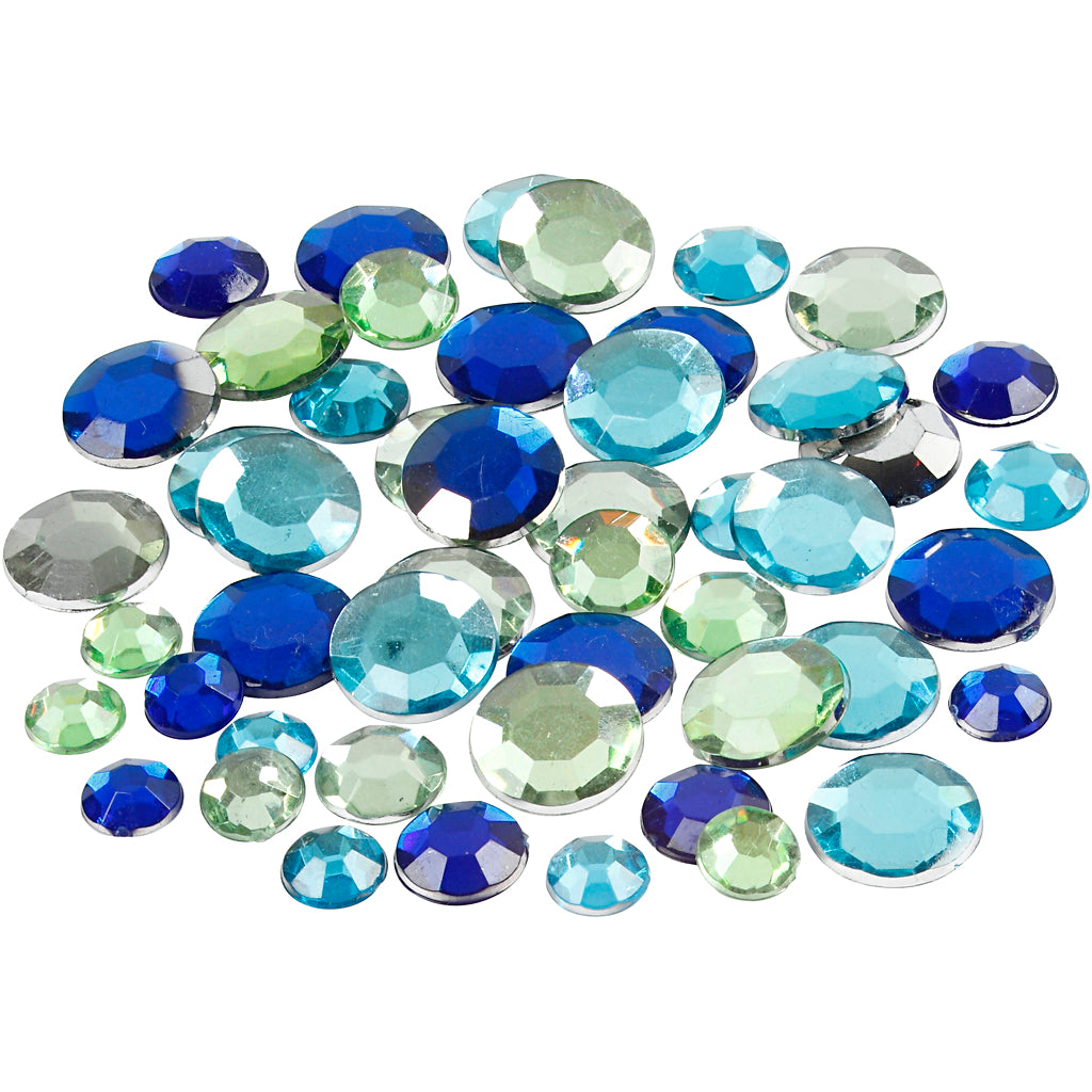 Creativ company rhinestones, round, size 6+9+12 mm, blue green harmony, 360 pieces 1 box