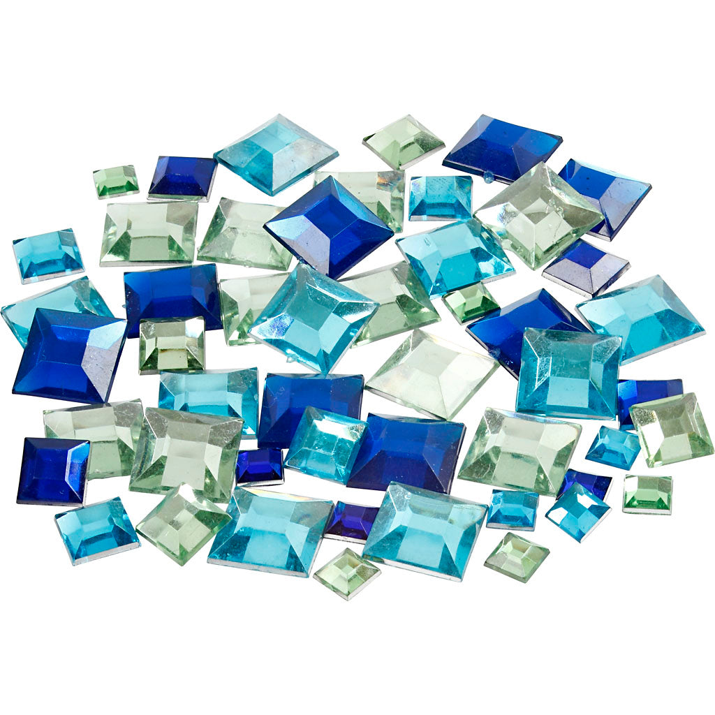 Creativ company rhinestones, square, size 6+9+12 mm, blue green harmony, 360 pieces 1 box