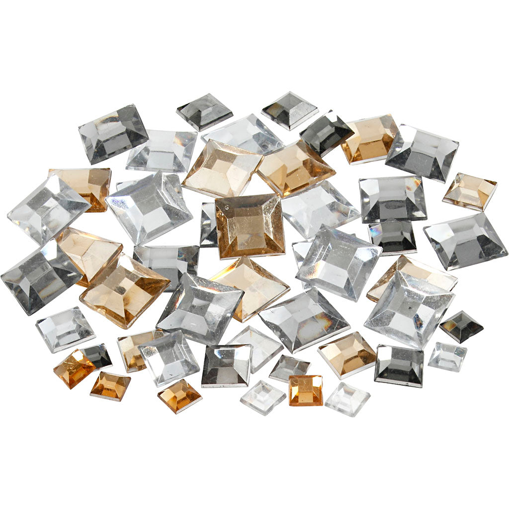 Creativ company rhinestones, square, size 6+9+12 mm, gold sheen, 360 pieces 1 box