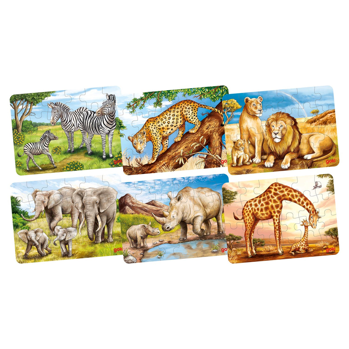 Goki dřevěné mini puzzle - divoká zvířátka 24 ks.