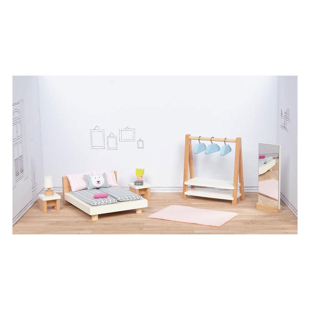 Goki wooden doll furniture bedroom, 18pcs.