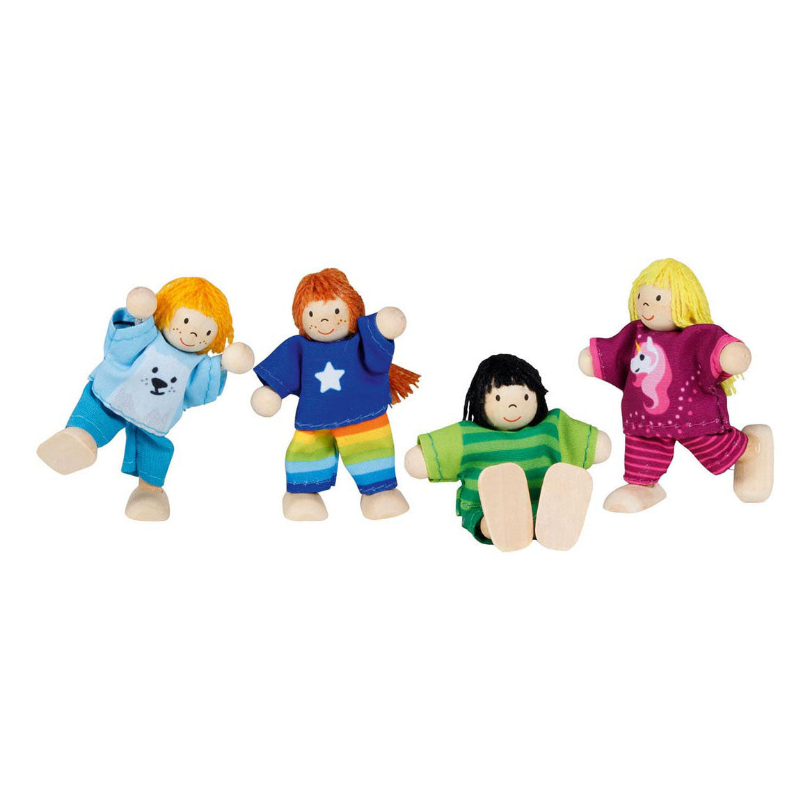 Goki Wooden Dollhouse Dolls Flexible Children, 4st.