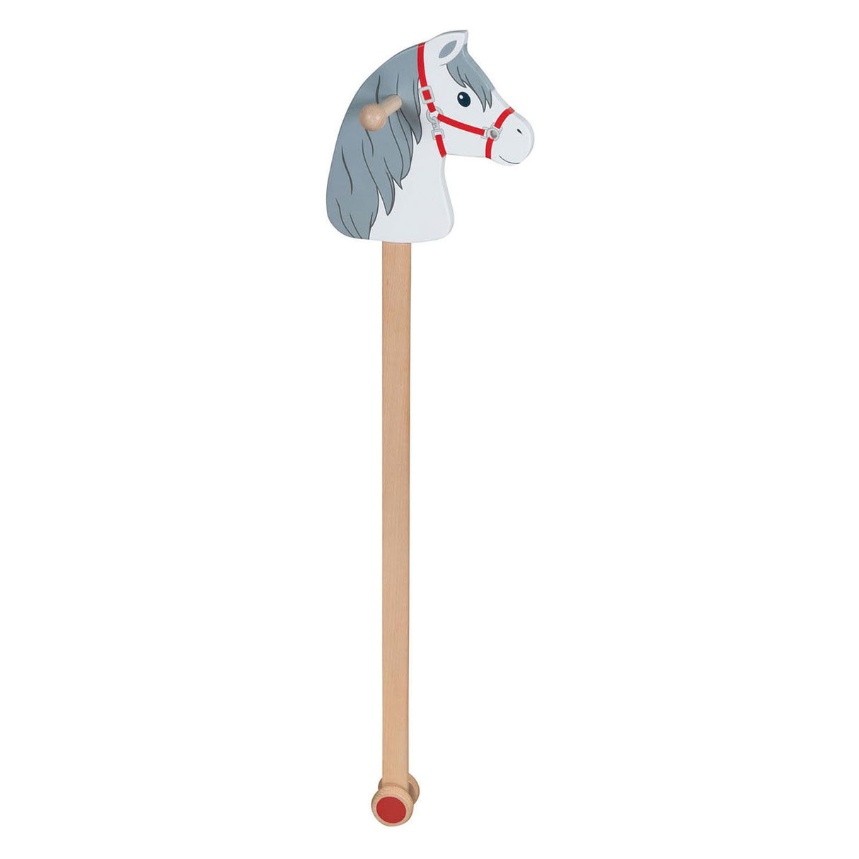 Goki Wooden Hobby Horse blanc avec des lunes grises