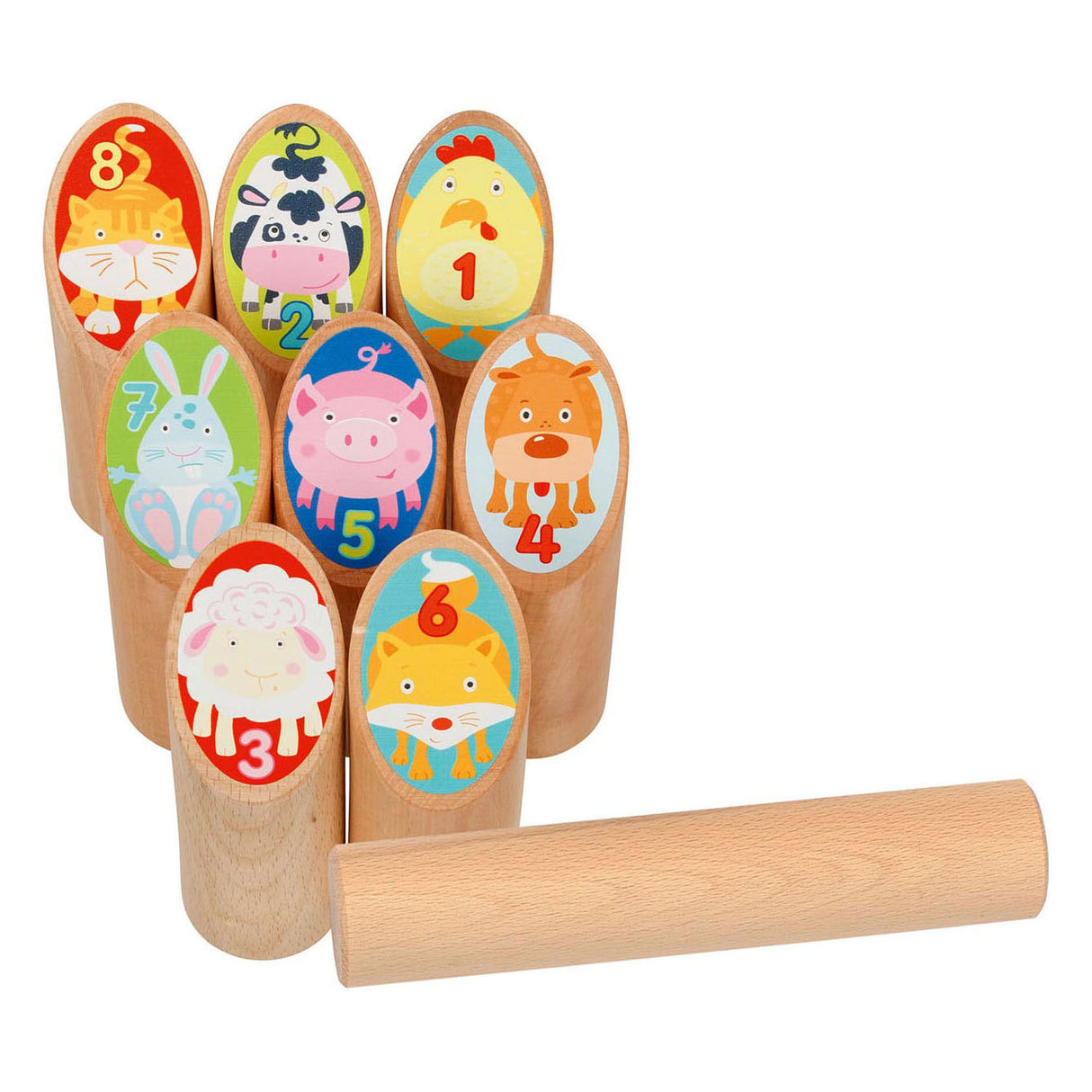 Goki wooden Viking game animals kubb in cotton bag