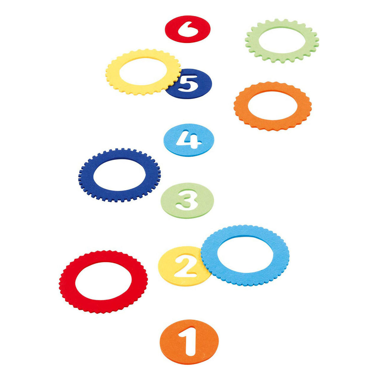 Goki wooden ring toss game with 6 felt rings