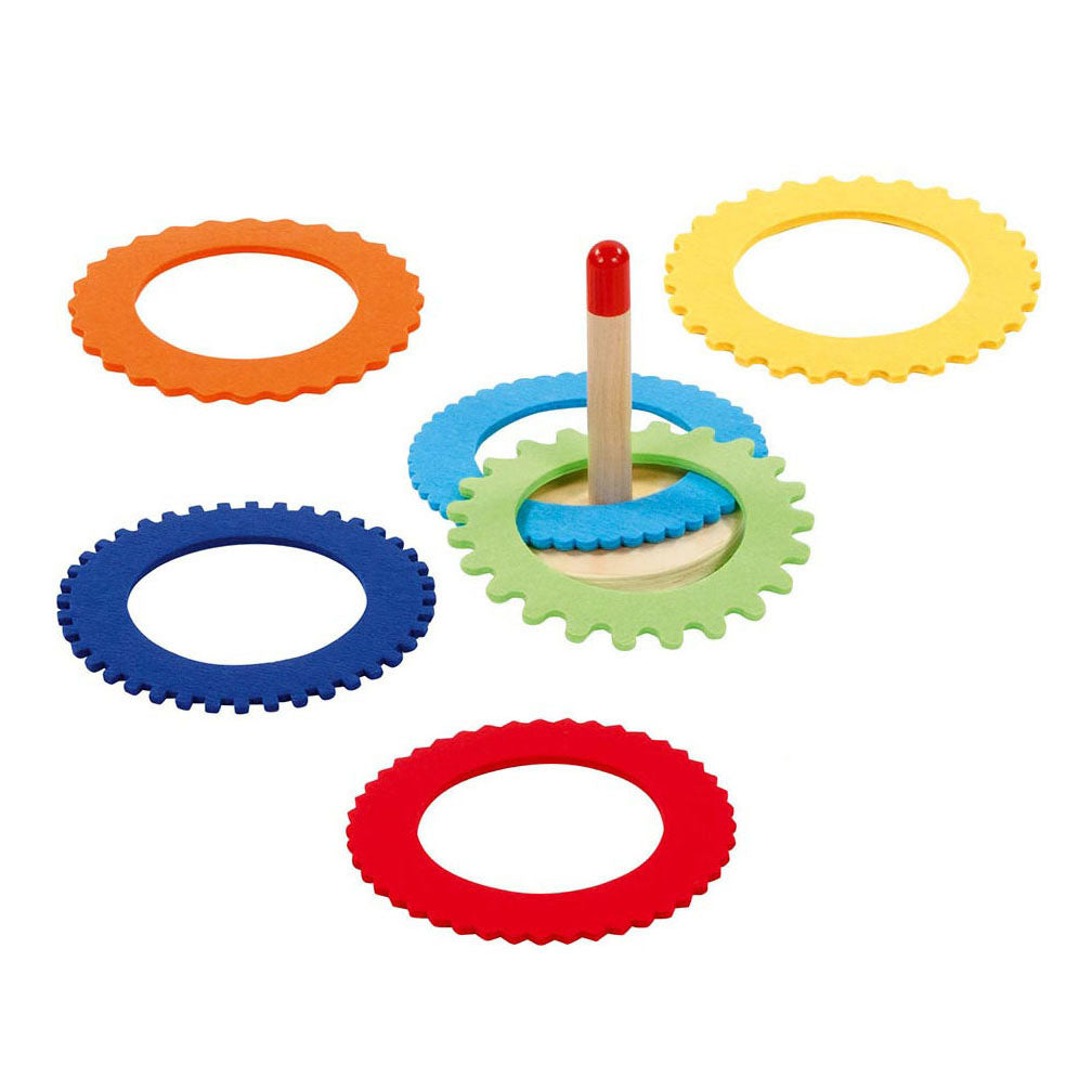 Goki wooden ring toss game with 6 felt rings