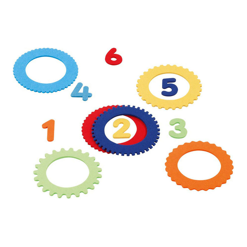 Goki wooden ring toss game with 6 felt rings