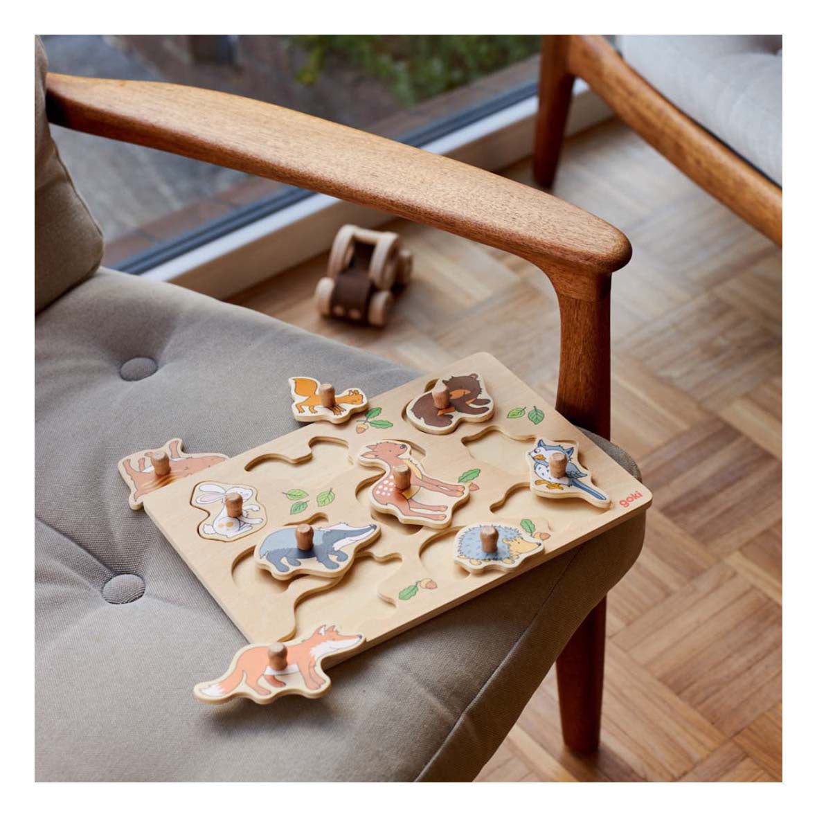 Goki wooden stud puzzle forest animals, 9 pcs.