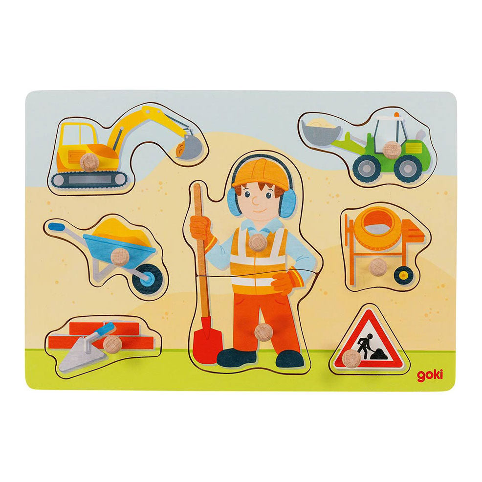 Goki wooden stud puzzle construction worker, 8 pcs.