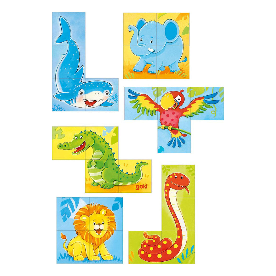 Goki wooden block puzzle wild animals, 4 pcs.