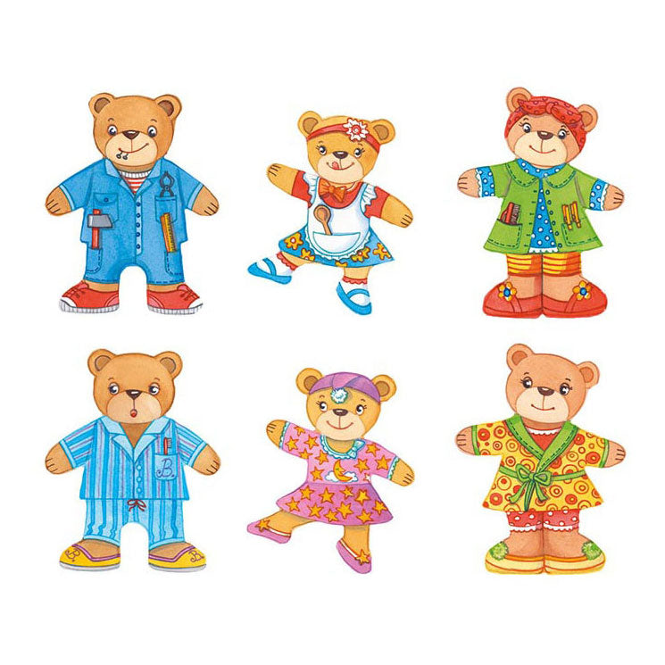 Goki wooden dress-up puzzle bears in wooden box, 36 pcs.