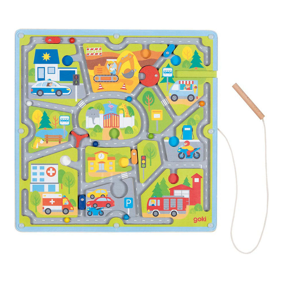 Goki wooden magnet maze small town
