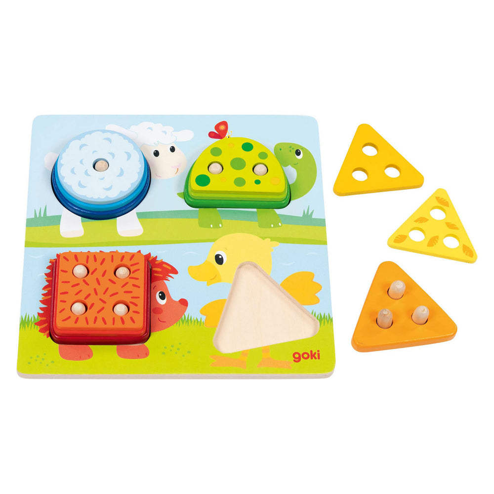 Goki wooden color and shape sorting board animals