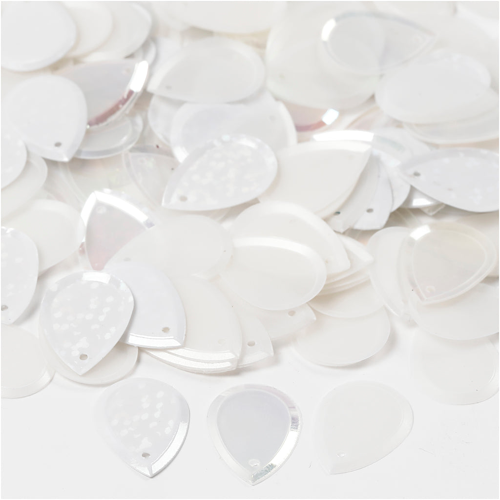 Creativ company sequins, drop, size 14x19 mm, white, 50 g 1 box