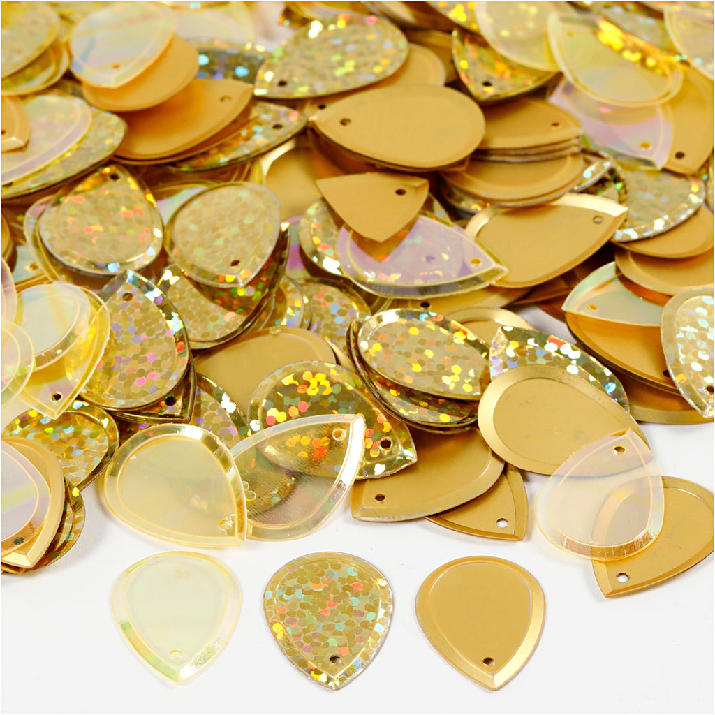 Creativ company sequins, drop, size 14x19 mm, gold, 50 gr 1 box
