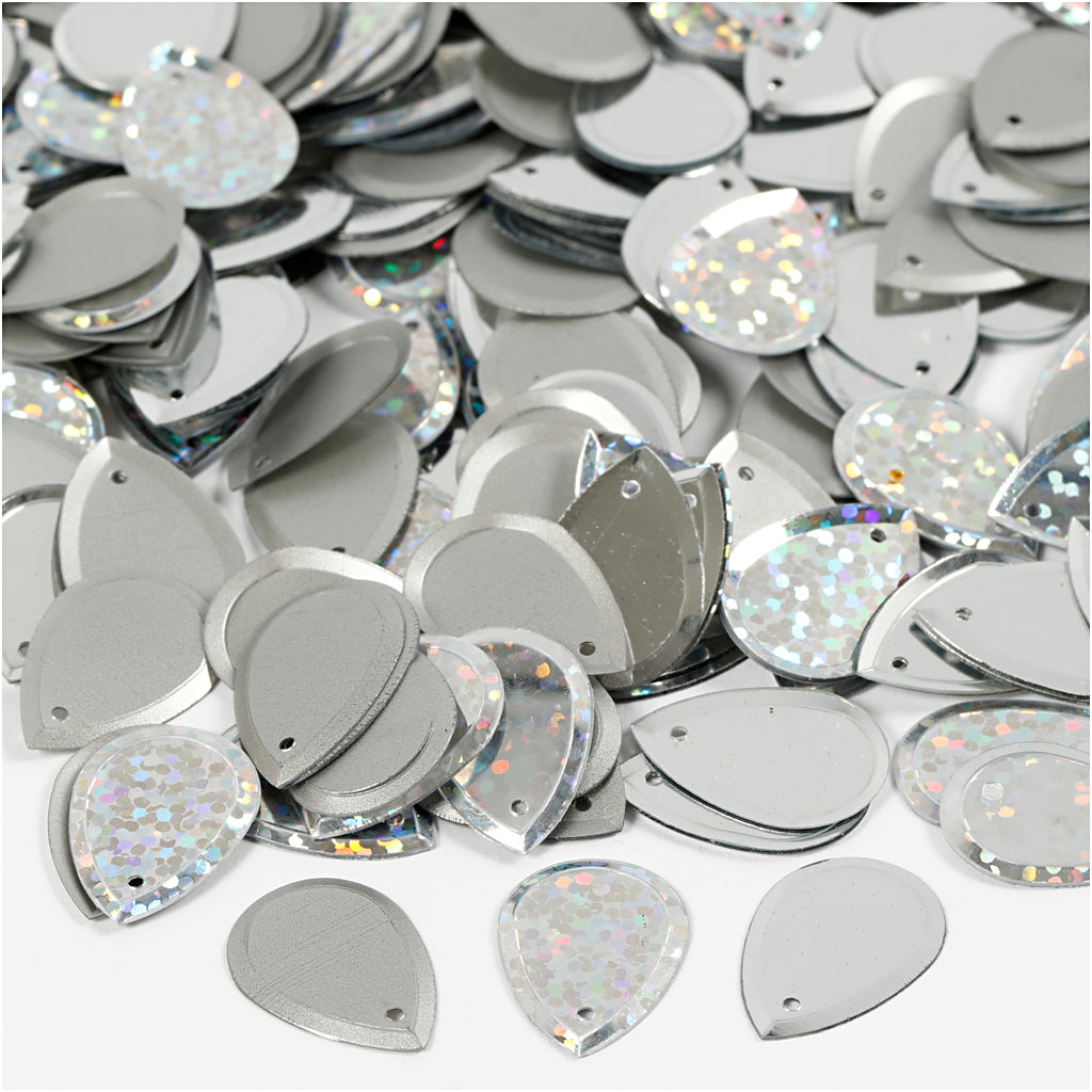 Creativ company sequins, drop, size 14x19 mm, silver, 50 g 1 box
