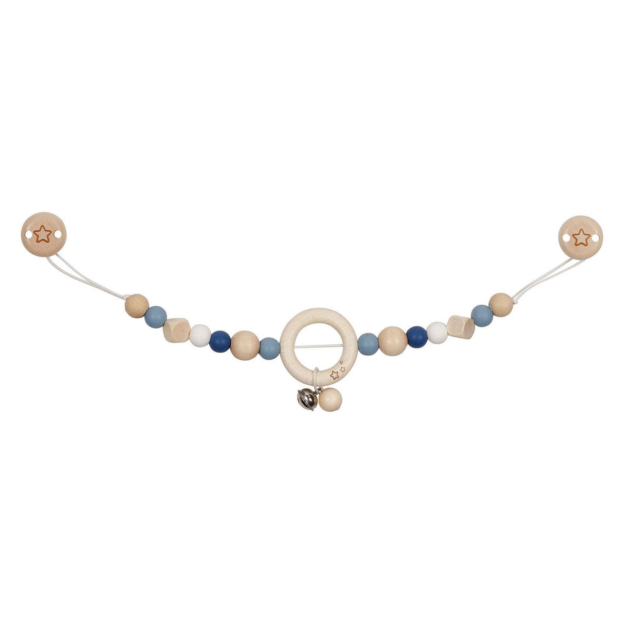 Goki Wooden Stroller Chain Star Blue con clips