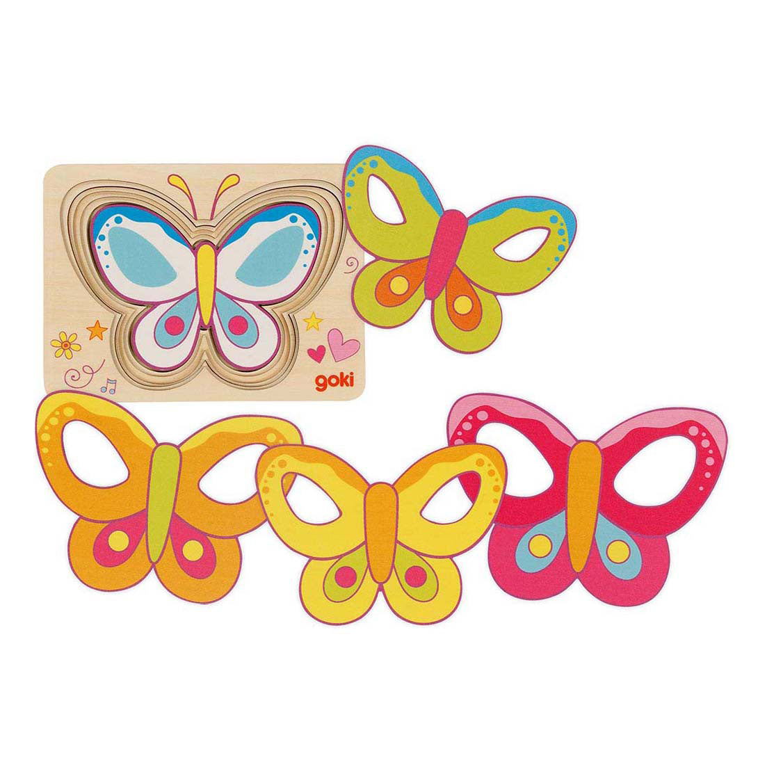 Goki trelags puslespill sommerfugl, 5 stk.
