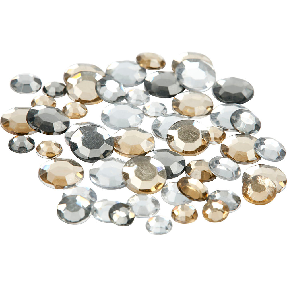 Creativ company rhinestones, round, size 6+9+12 mm, gold sheen, 360 pieces 1 box