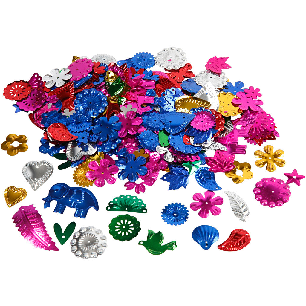Creativ company sequins, size 15-45 mm, strong colours, 30 g 1 box