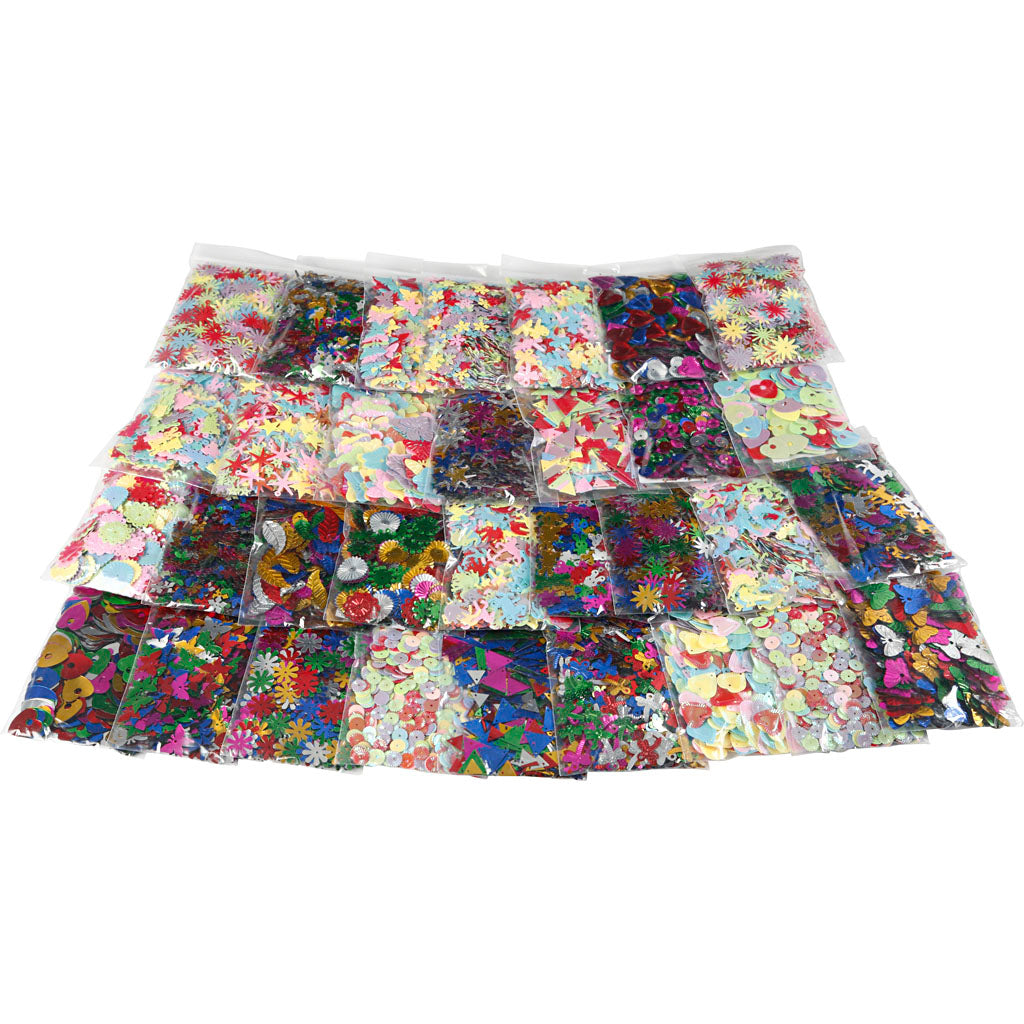 Creativ company multi sequin mix, size 7-30 mm, various colors, 32x25 gr 1 box