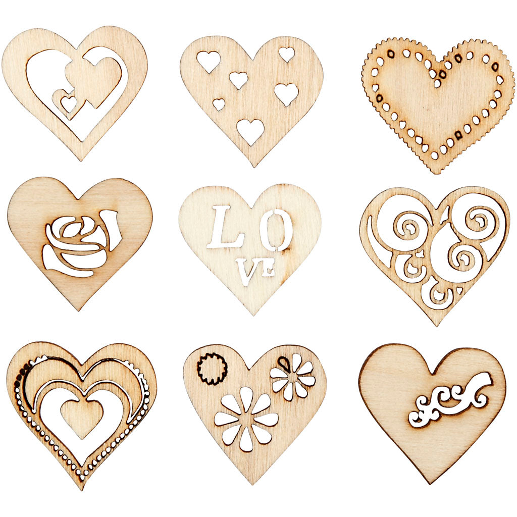 Creativ company wood decoration, love, size 28 mm, 45 pieces 1 box