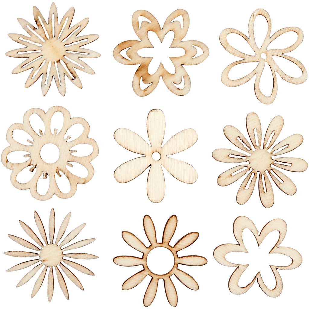 Creativ company wooden decoration, flowers, size 28 mm, 45 pieces in 1 box