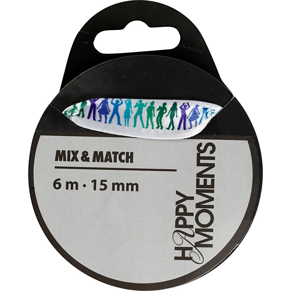 Creativ company satin ribbon with print, w: 15 mm, light blue, 6 m 1 roll