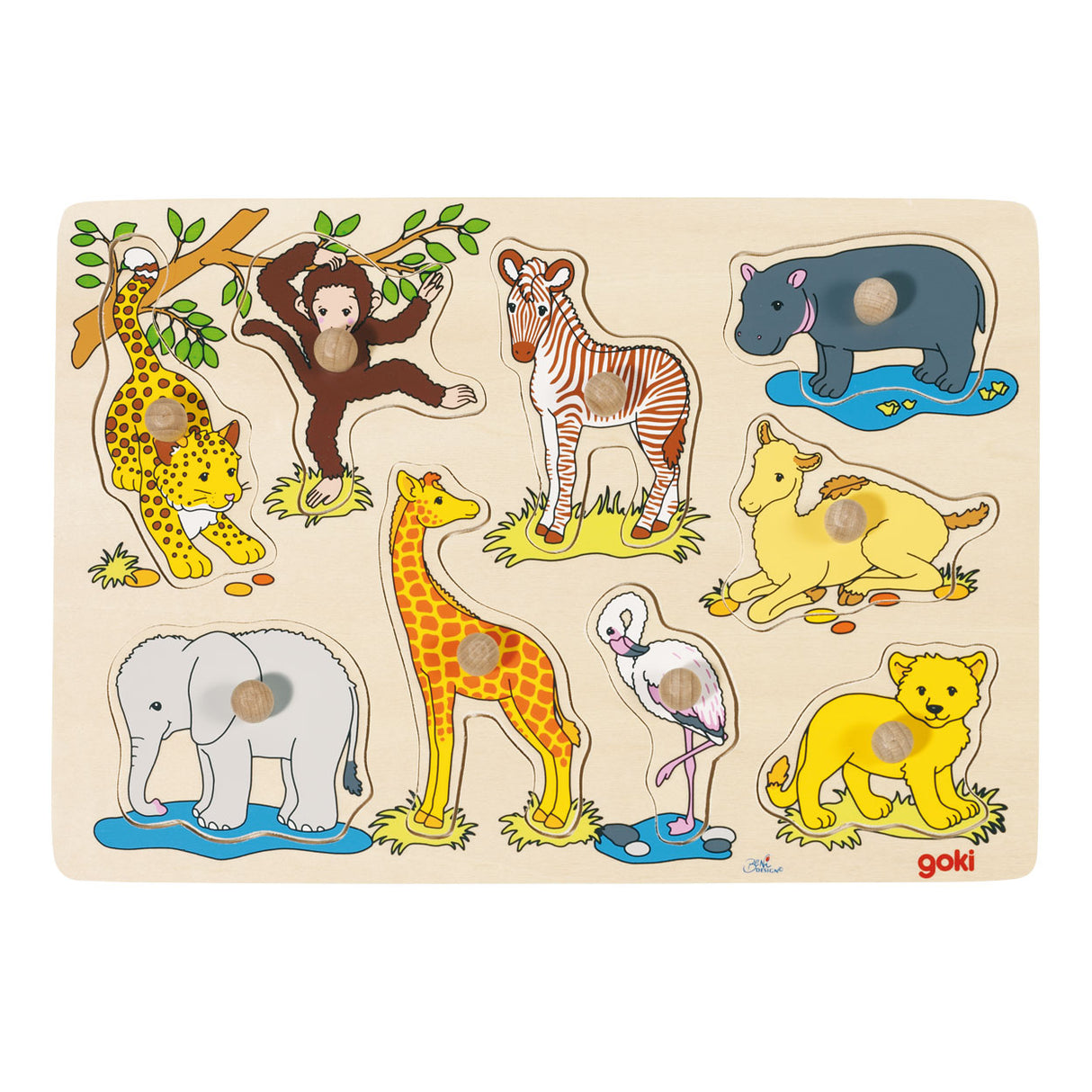 GOKI Wooden Nick Puzzle Wild Animals, 9dlg.
