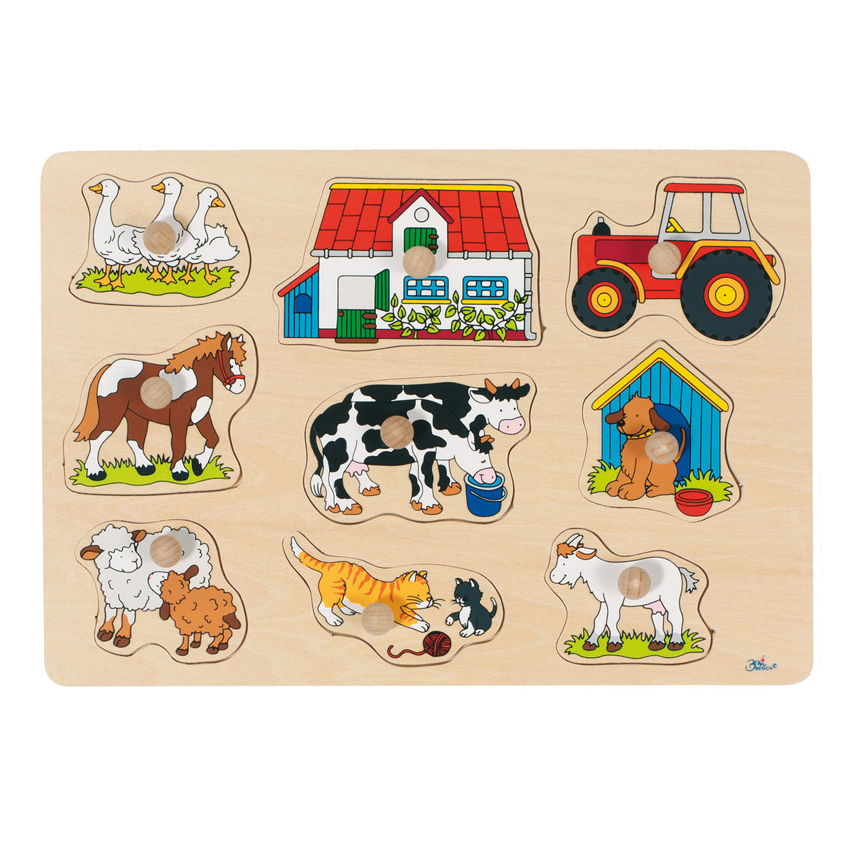 Goki wooden stud puzzle farm, 9 pcs.
