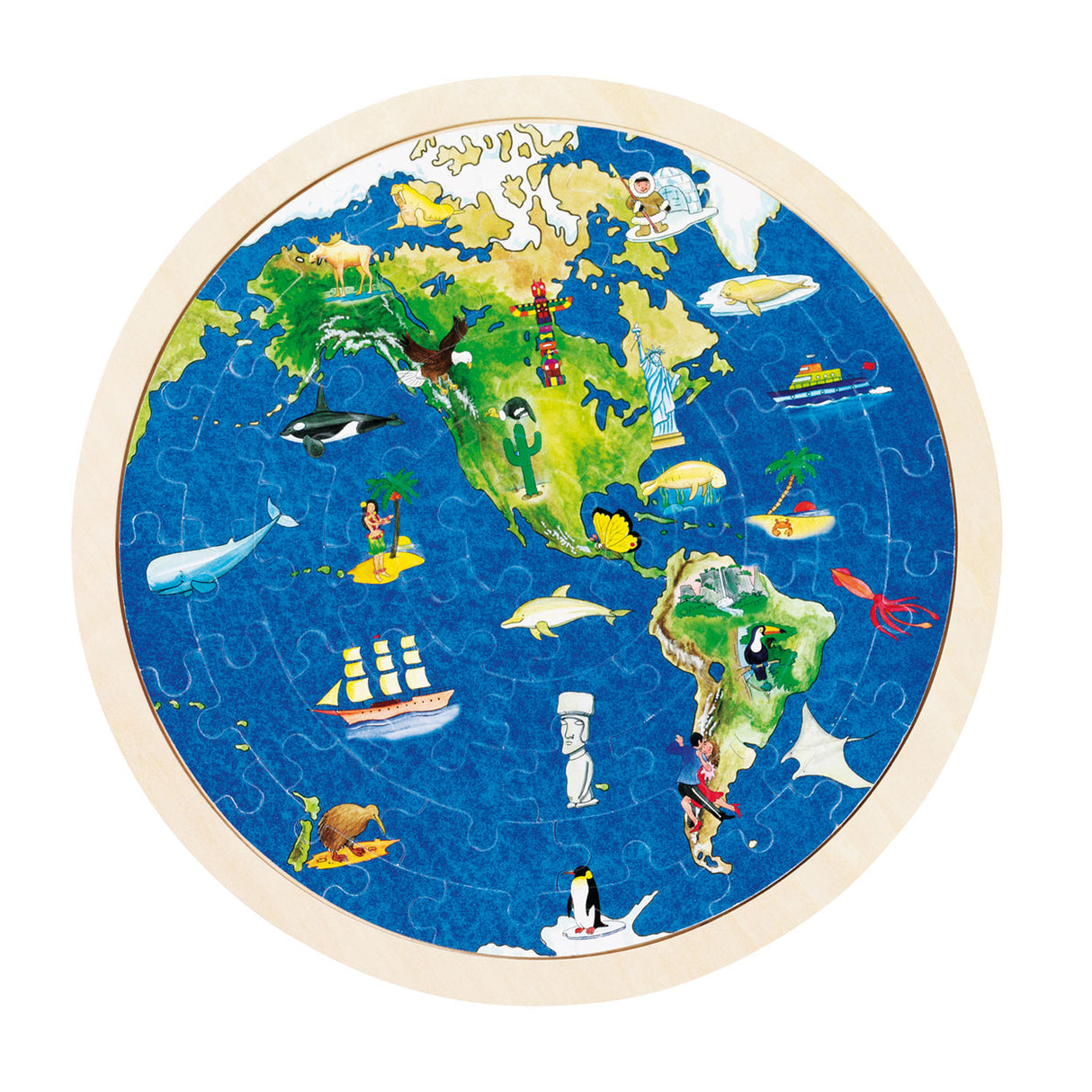 Goki double-sided wooden puzzle - globe, 57 pcs.