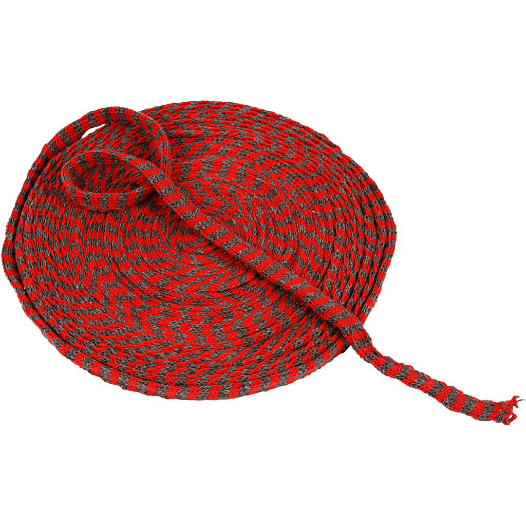 Creativ company circular knitted tube, w: 10 mm, Christmas red gray, 10 m 1 roll
