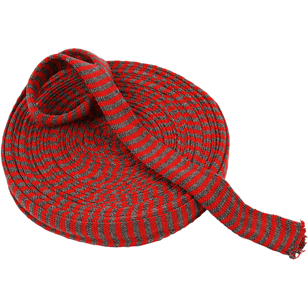 Creativ company circular knitted tube, w: 30 mm, Christmas red gray, 10 m 1 roll