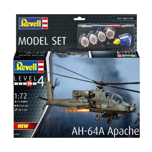 Revell modellkészlet - ah-64a apache 1:72 - 71 db. - beleértve alapfesték színek
